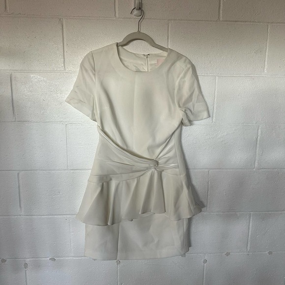 Cinq a Sept NWT Ivory Fontaine Twist Front Overlay Crepe Mini Dress Size 8 - Picture 2 of 11
